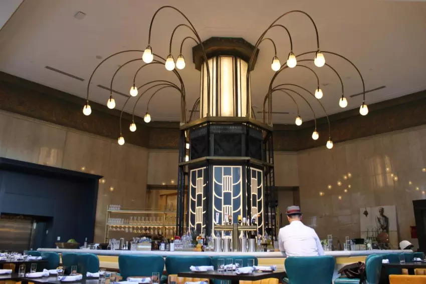 Custom metal feature in a restaurant interior